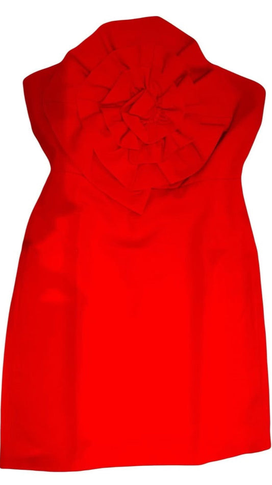 Red strapless dress