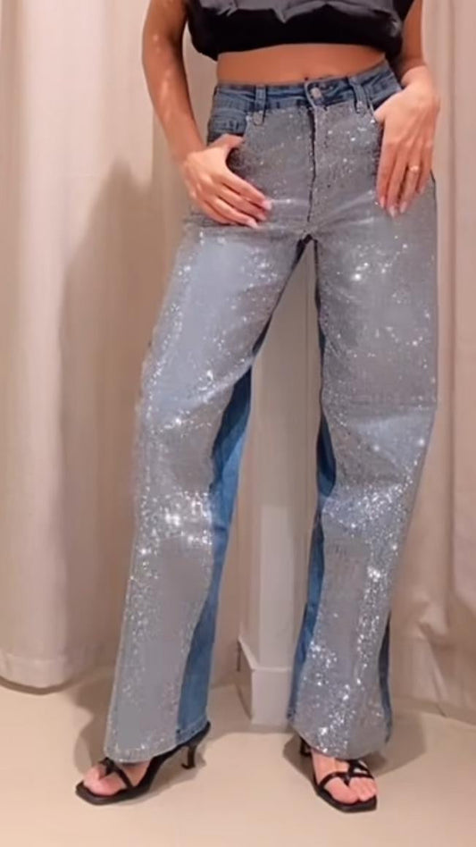 Denim glitter pant