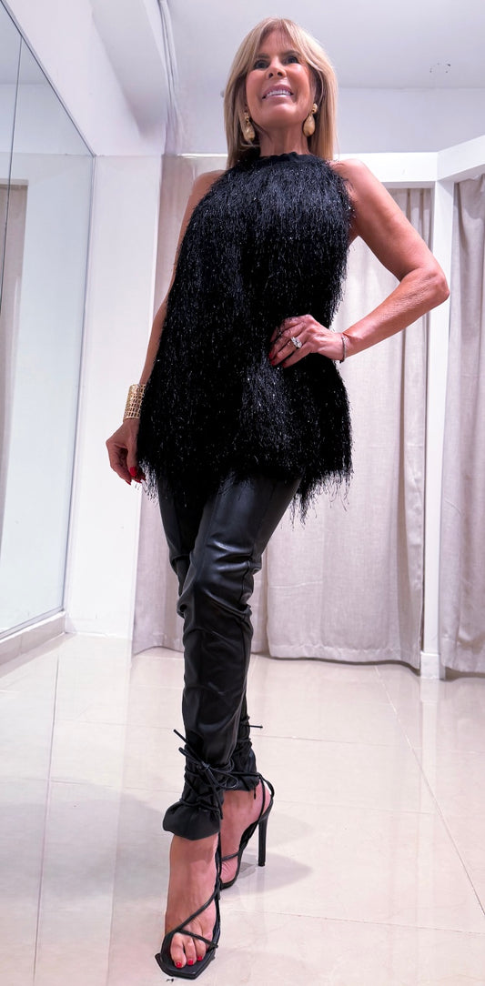 Stripe leather pant